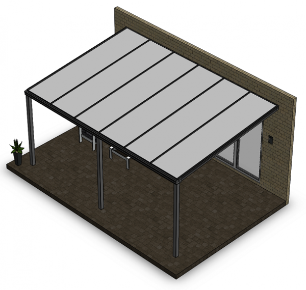 Überdachung mit 16 mm Polycarbonat, 6 x 4 m